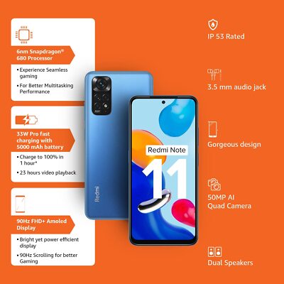 Redmi Note 11 (Horizon Blue, 4GB RAM, 64GB Storage) | 90Hz FHD+