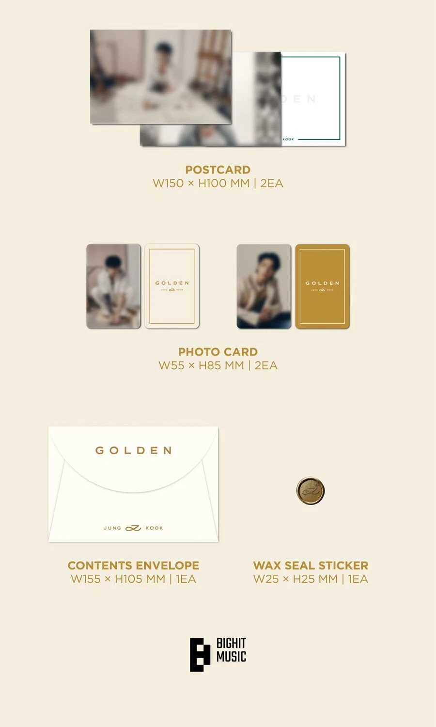 BTS JUNGKOOK GOLDEN Album LP Ver./Vinyl+Photo Book+2 Post Card+