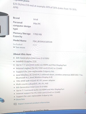 Intel NUC NUC6I3SYK Mini PC i3-6100U @ 2.30GHz 8GB RAM 64GB SSD