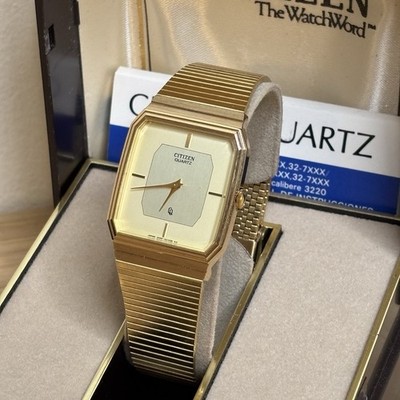 NOS Neo Vintage Citizen CQ Tank Gold Tone Men's Quartz Watch 3220