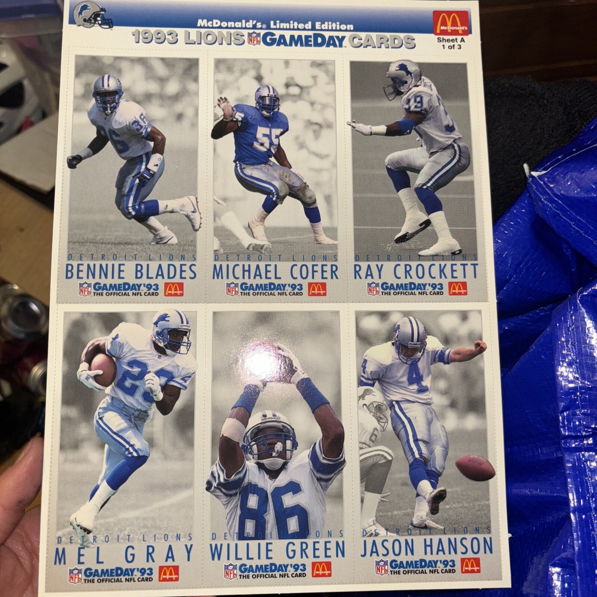 1993 Lions NFL Game Day Cards Mcdonalds Limited Edition Un-Cut