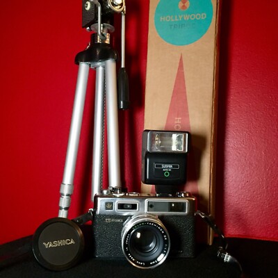 Vintage Yashica Camera Electro 35 GSN w/Sunpak Flash, Tripod