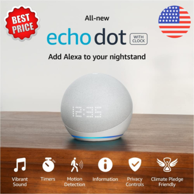 Amazon Echo Dot with clock 5th Gen. Smart Speaker - Glacier White