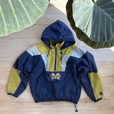 Vintage 90s Starter Michigan Wolverines Puffy Pullover Jacket Coat