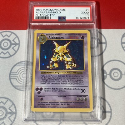 PSA 2 GOOD Alakazam Holo Shadowless 1/102 Pokemon 1999 Base Set