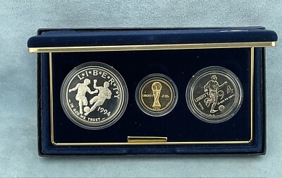 1994 World Cup Proof 3-Coins Set-Gold $5, Silver $1 & $.50 Commem