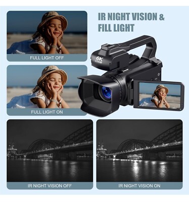 6K 64MP Video Camera Camcorder, 18X Digital Zoom IR Night Vision