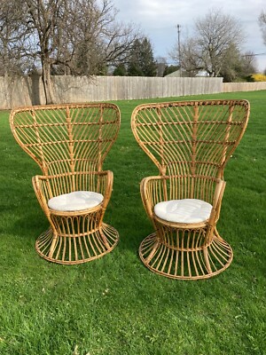 Vintage Rare Pair Rattan Wicker Franco Albini Mid Century Mod High