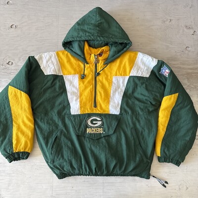 Vintage 90s Starter NFL Green Bay Packers Pullover 1/2 Zip Hooded