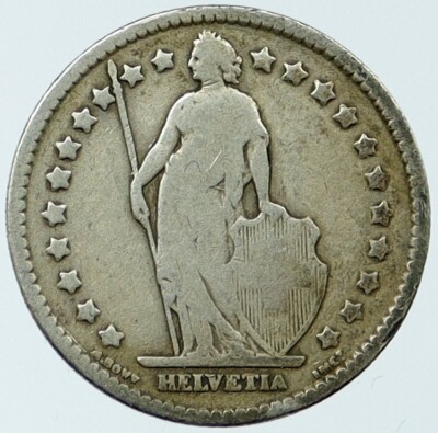 1910 SWITZERLAND - SILVER 1 Franc Coin HELVETIA Symbolizes SWISS