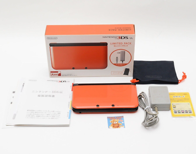Nintendo 3DS XL LL Console Orange Black Limited Pack w/Box Adapter
