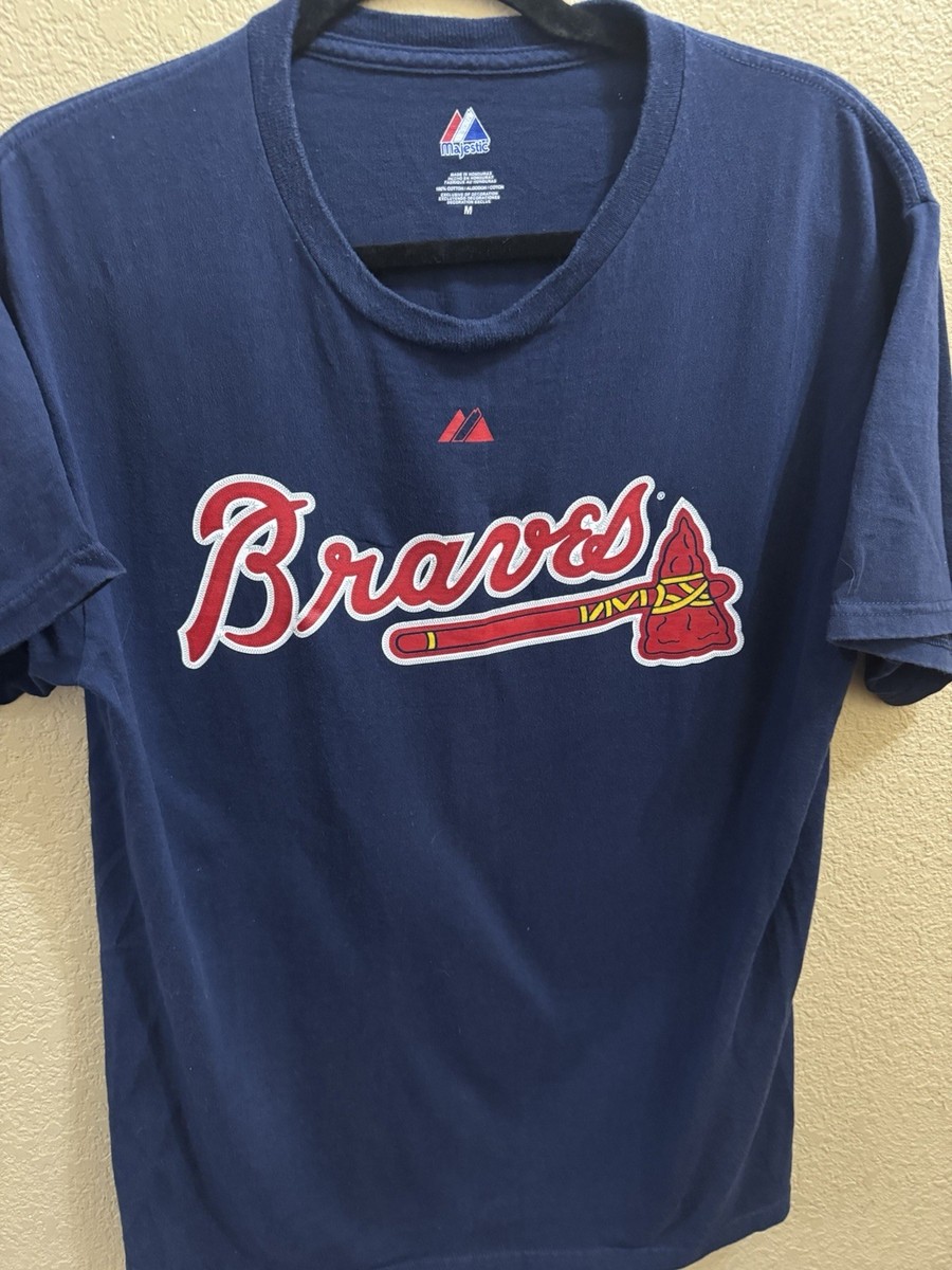 Majestic Atlanta Braves 10 Jones T Shirt Men's Blue Bold Front