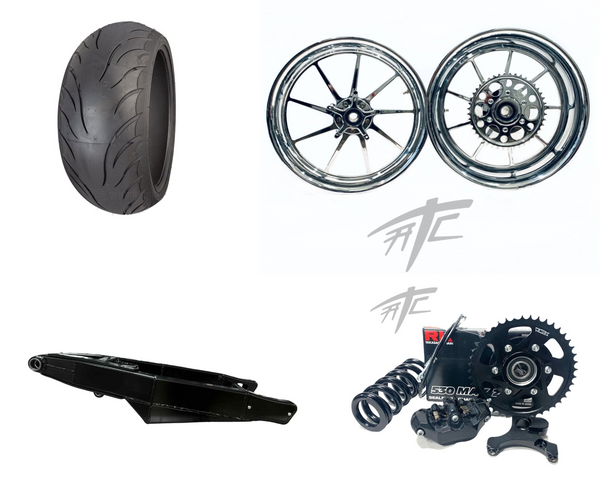 GSXR 240 FAT TIRE KIT CHROME OMNI WHEEL BLACK SWINGARM 01-08