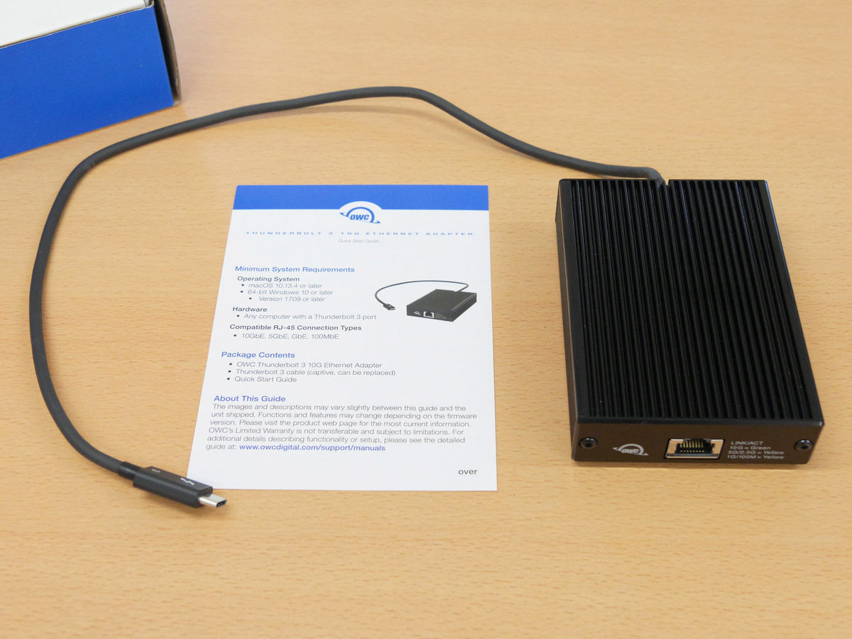 OWC Thunderbolt 3 10G Ethernet Adapter' that connects the 10 Gbps