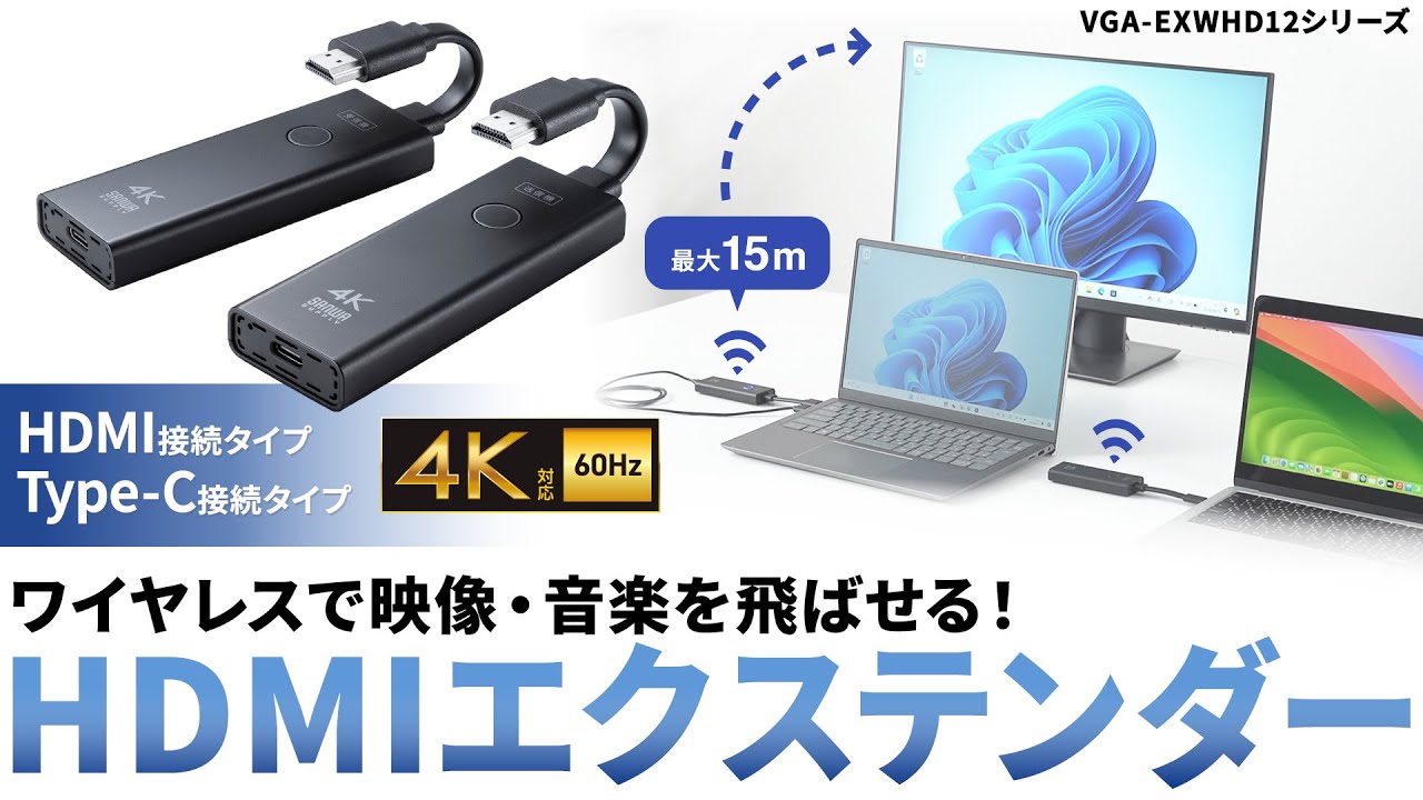 VGA-EXWHD12C エクステンダー_HDMI(ワイヤレス)-USB TypeC接続 1個