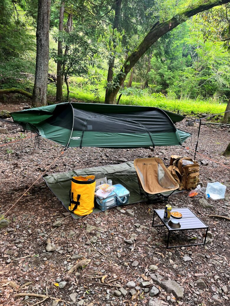 ローソンハンモック ブルー リッジ キャンピング ハンモック 初設営の
