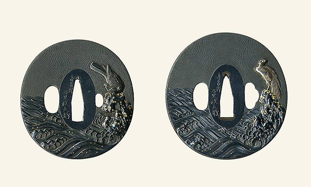 石黒政美 嚴上の鷹図大小鐔 Ishiguro Masayoshi Pair of Tsuba design