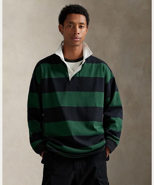 ビッグ フィット ストライプド ジャージー ラグビー シャツ