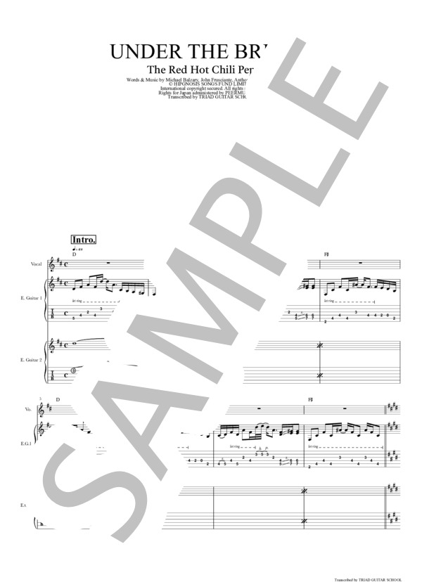 楽譜】Under The Bridge / ギタースコア TAB譜 / THE RED HOT CHILI
