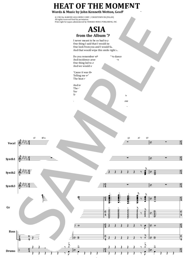 楽譜】エイジア / ヒート・オブ・ザ・モーメント バンド・スコア
