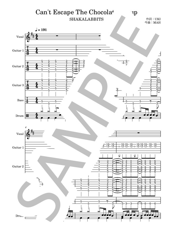 楽譜】Can'tEscape The Chocolate Syrup / SHAKALABBITS (バンドスコア
