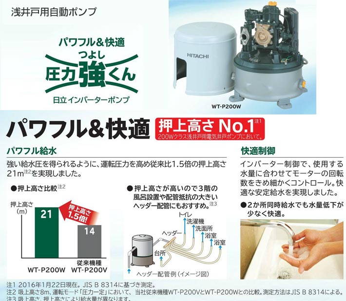楽天市場】井戸ポンプ【工事費込】WT-P200Y 日立 浅井戸ポンプ 自動 浅
