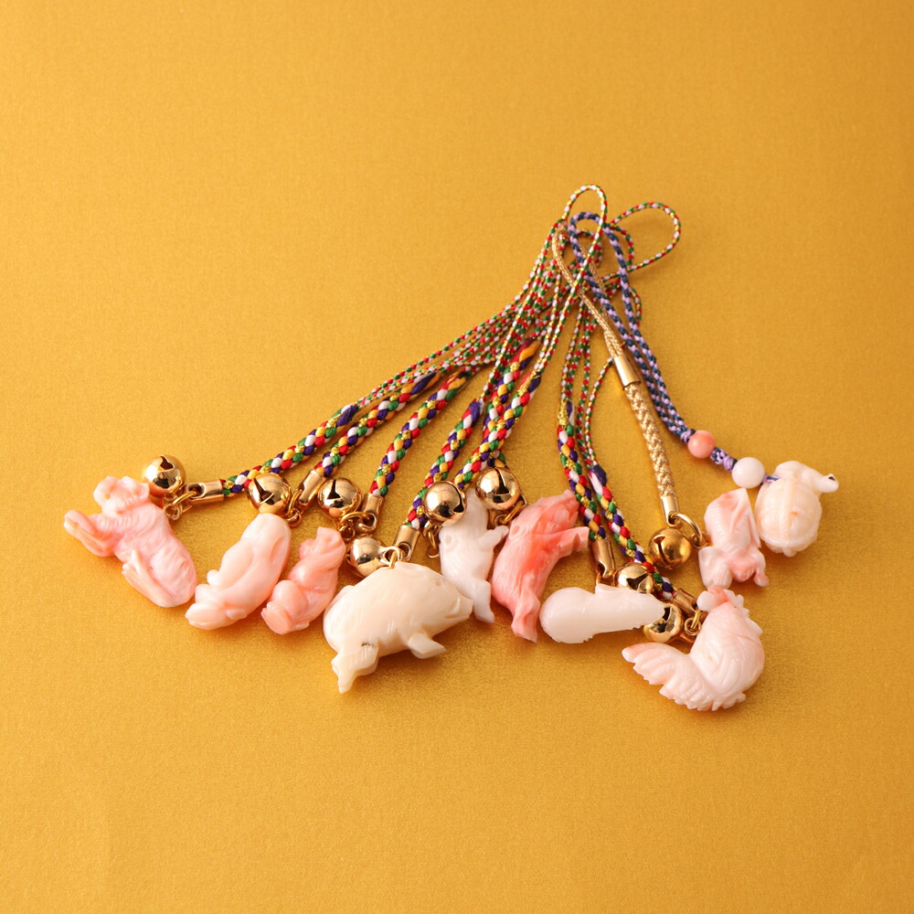 楽天市場】≪1年保証付き≫ピンク珊瑚 白珊瑚 干支 寅 猿 酉 猪 鼠 俵