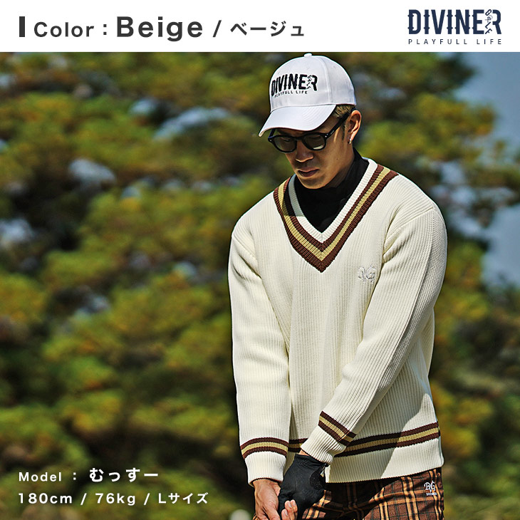 楽天市場】【DIVINER GOLF】ゴルフウェア メンズ ニット Vネック