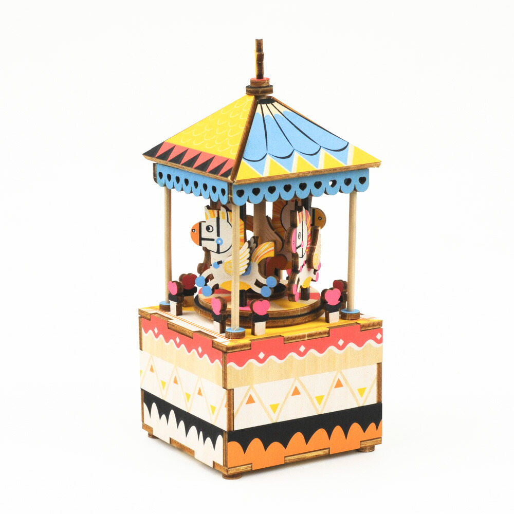 DIY木製パズルキット オルゴール】メリーゴーランド（カラー）