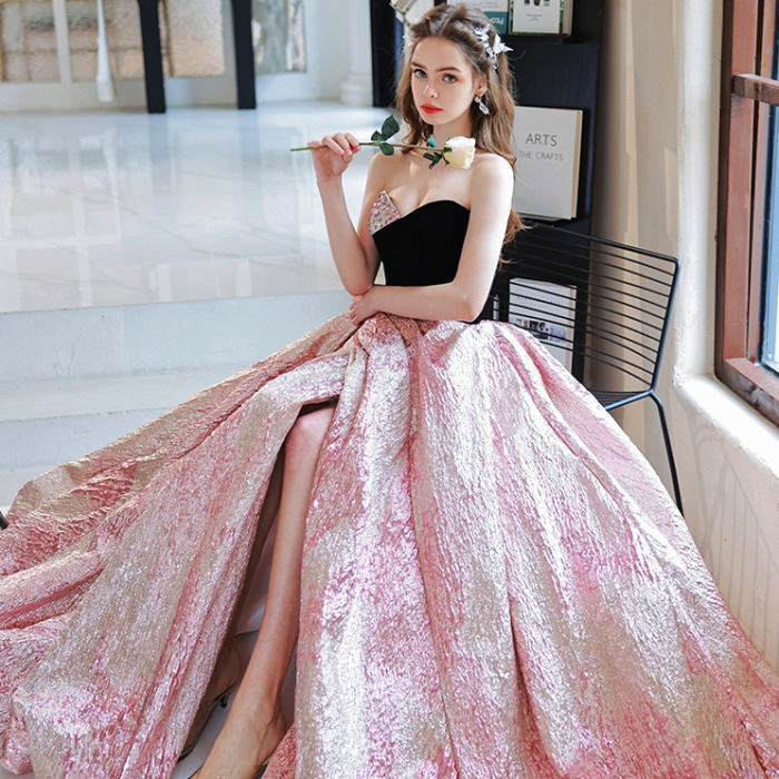 楽天市場】ANGEL カラードレス ベアトップ バイカラー ベロア ビジュー