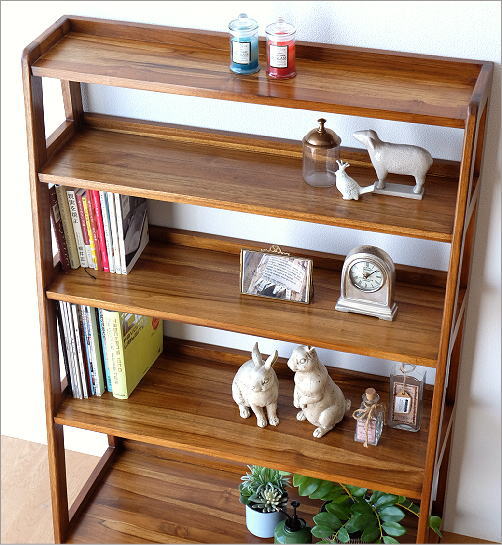 楽天市場】オープンラック 本棚 チーク材 無垢材 木製 天然木 シンプル