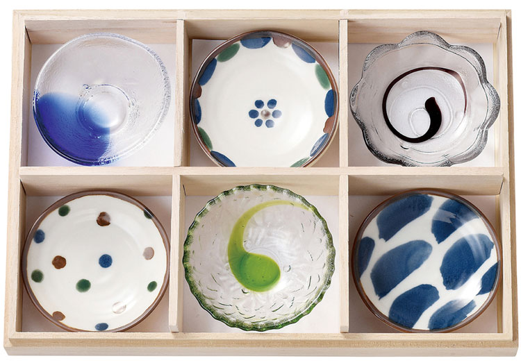 楽天市場】美ら 六趣揃え ガラス小鉢＆磁器 ミニ小皿セット 6枚入り 木