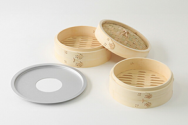 竹 籐留め 中華せいろ 21cm 蒸し板セット[アルミ蒸し板 本体2 ふた1