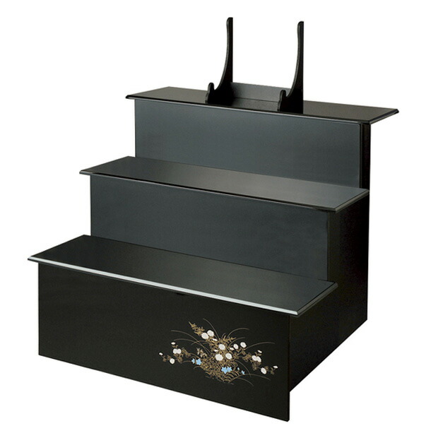 盆棚 精霊棚 黒塗り祭壇 蒔絵付き(3段)