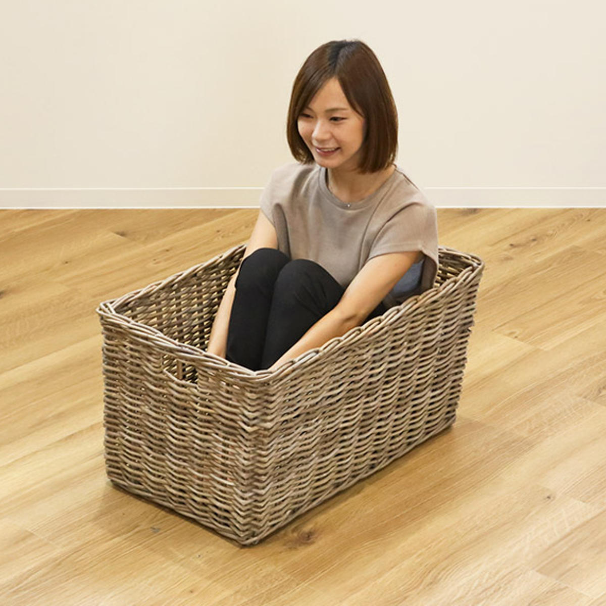 楽天市場】バスケット ラタン 幅75×奥行45×高さ40 持ち手付き かご