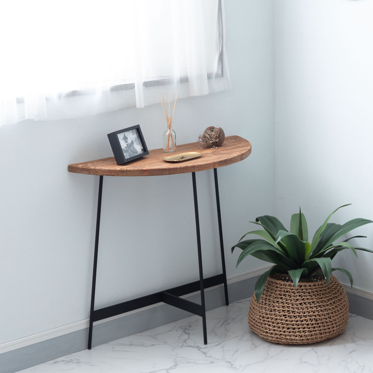 楽天市場】コンソールテーブル 半円型 高さ72cm 古材 （ 天然木 パイン