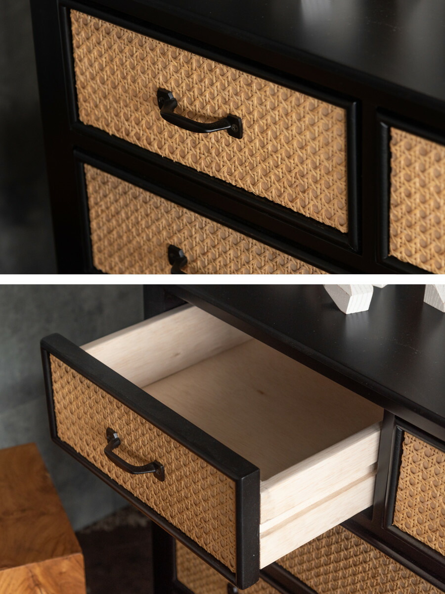 楽天市場】チェスト 4段5杯 エスニック調 ラタン張り 幅80cm （ 収納