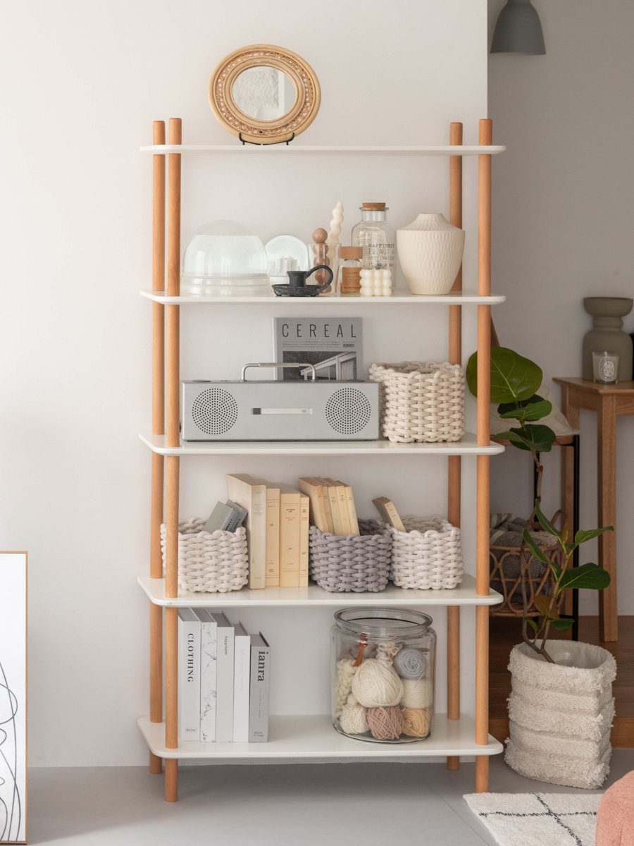 楽天市場】オープンラック 5段 簡単組立て 天然木フレーム 幅80cm