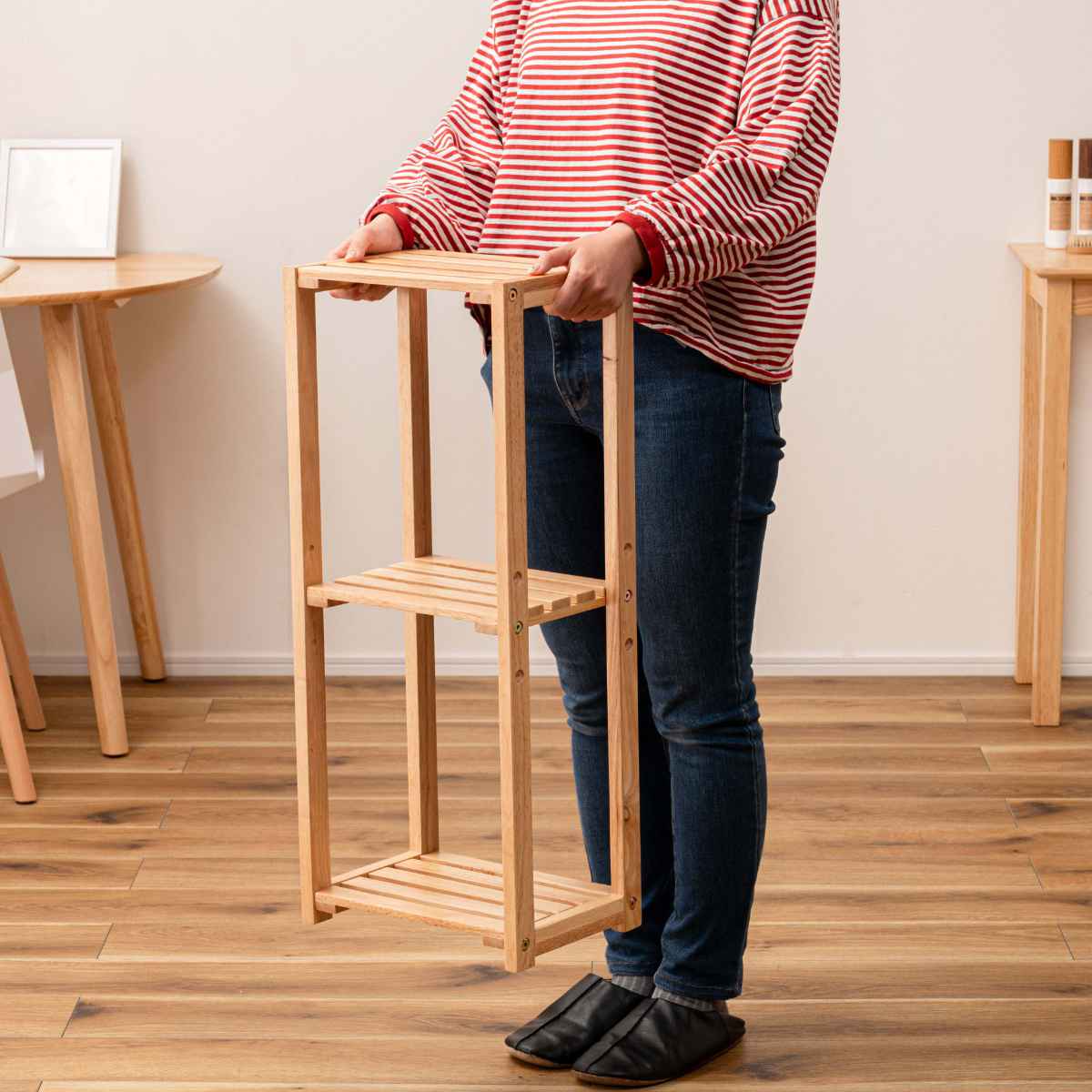 楽天市場】スリムシェルフ 3段 天然木 北欧風 幅30cm （ 棚 ラック