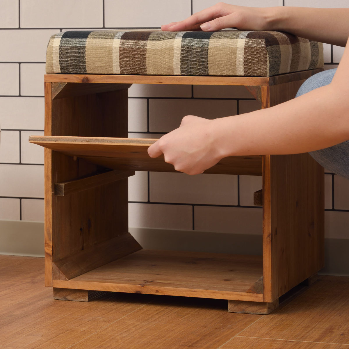 楽天市場】スツール 木製 収納付 ラックスツール ギンガムチェック