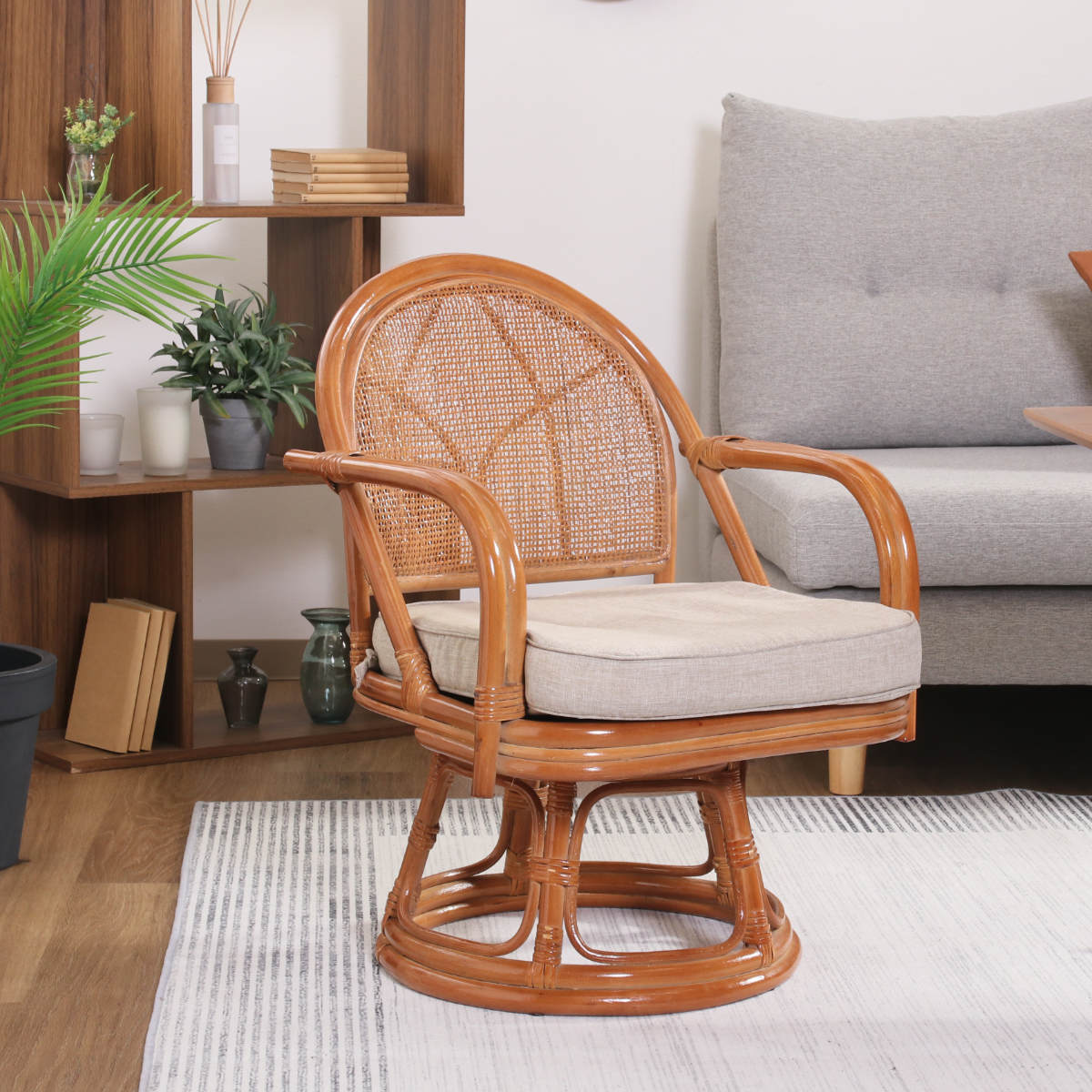 楽天市場】ラタン 回転チェア 座面高33cm クッション付 ミドルタイプ