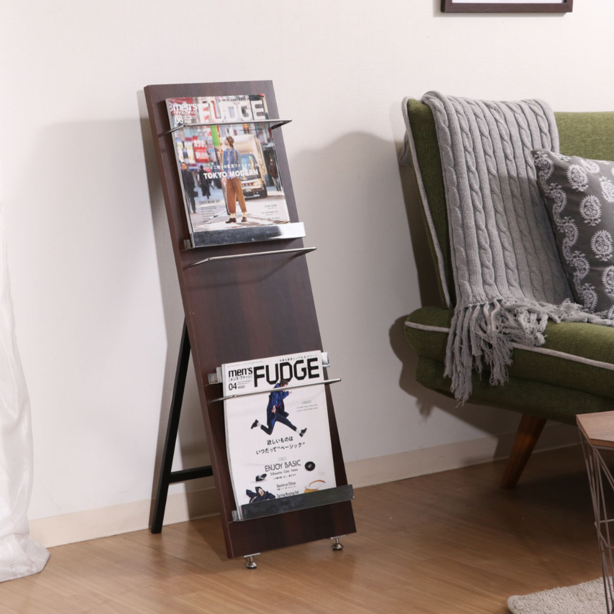 楽天市場】マガジンラック 幅30cm 3段 スリム 木目調 折りたたみ式