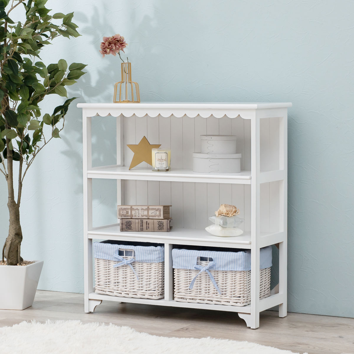 楽天市場】オープンラック 3段 編みカゴ 引出し2杯 姫系 カントリー調