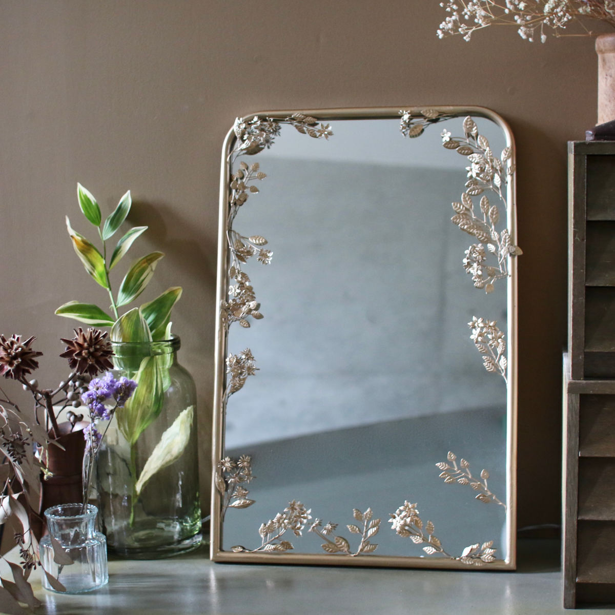 楽天市場】ミラー 壁掛け 幅35.5×高さ54cm フローラルミラー （ 鏡