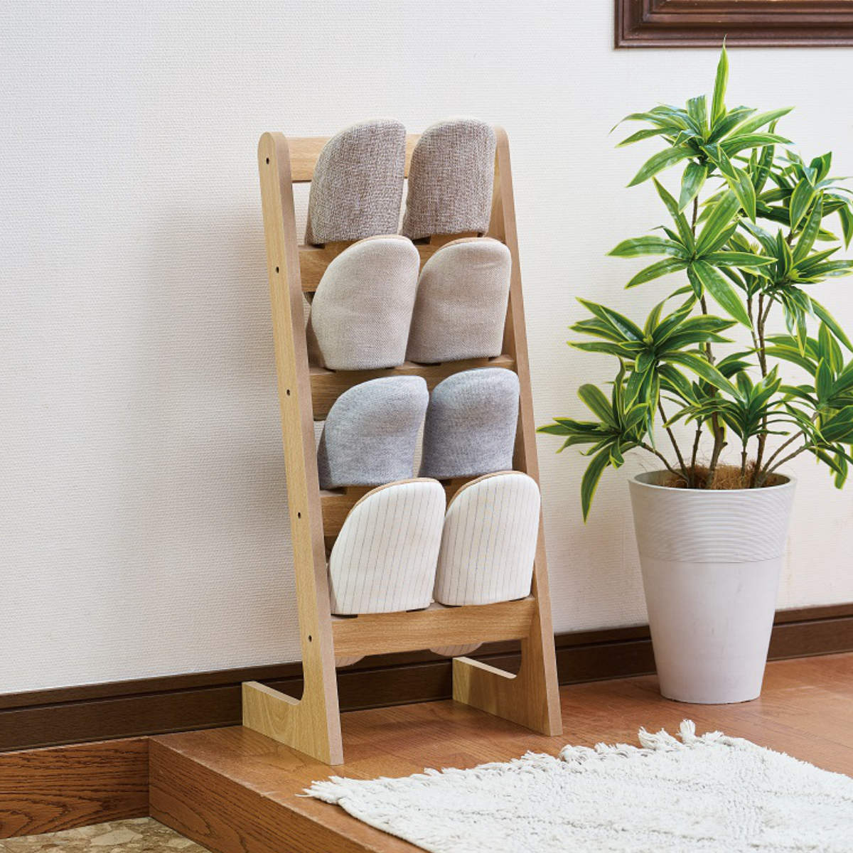 楽天市場】スリッパラック 木製 3段 収納 （ スリッパ 玄関 スリッパ