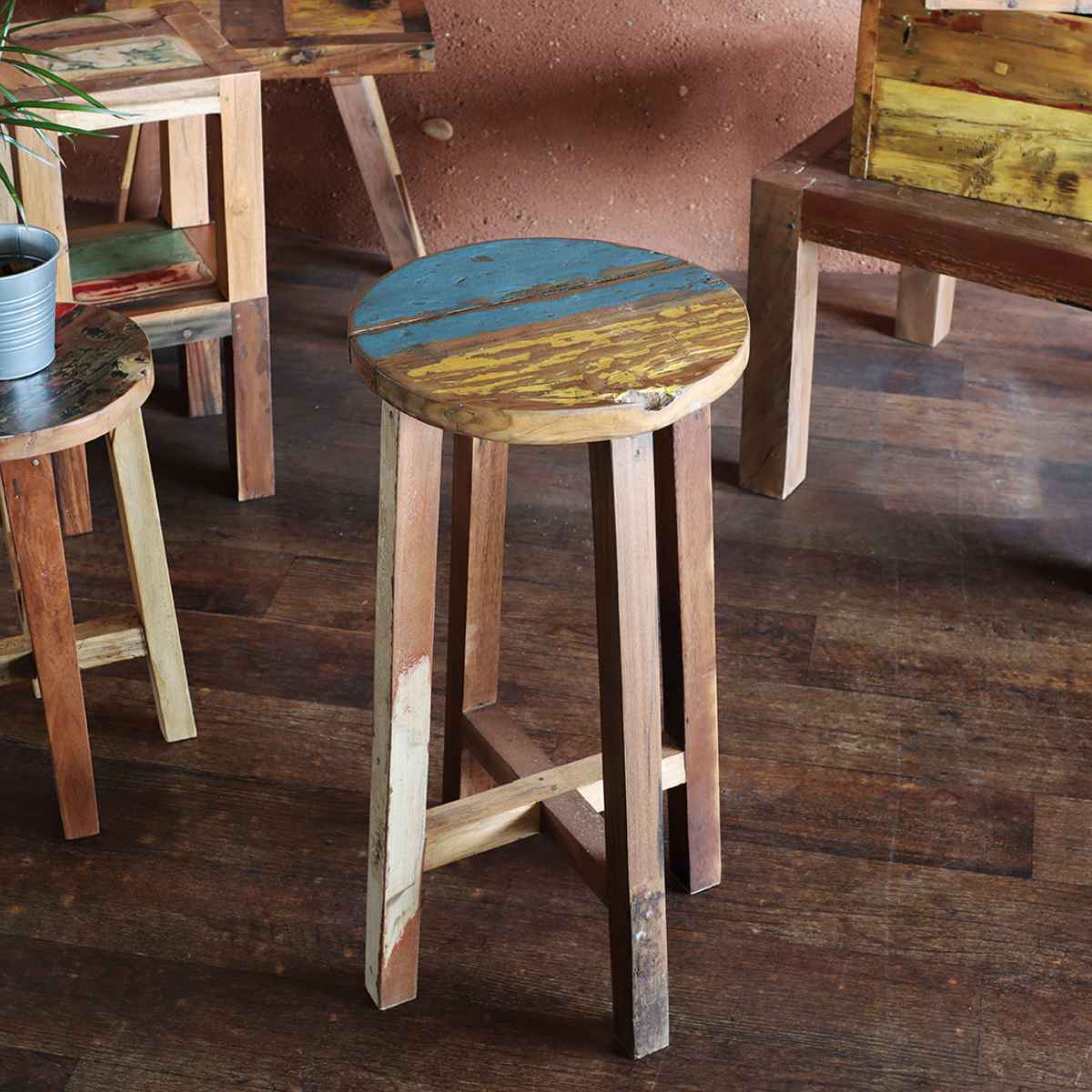 楽天市場】ラウンドハイスツール ボート古材 高さ70cm 木製 （ 送料