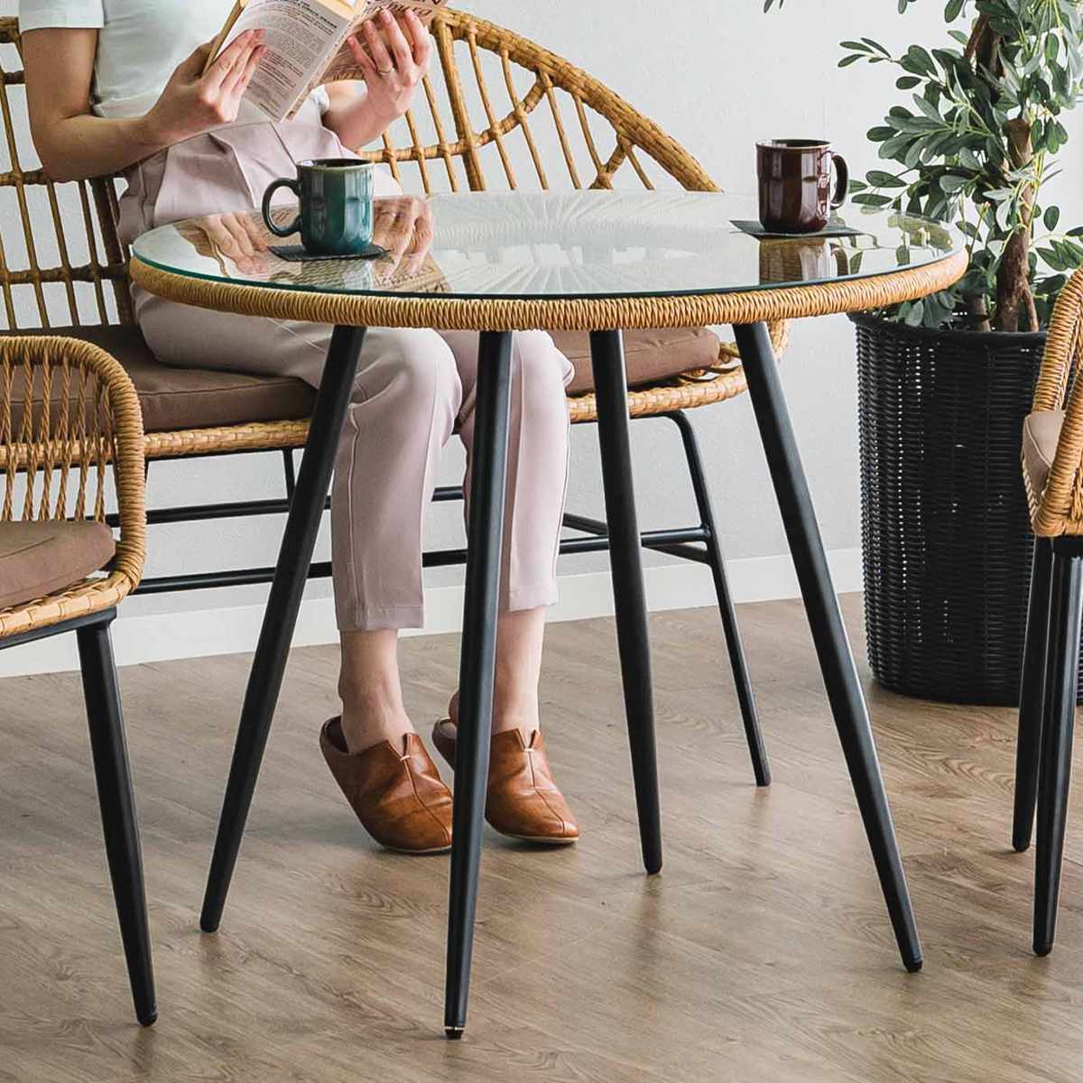 楽天市場】カフェテーブル 直径80cm ラタン調 ガラス マーレ