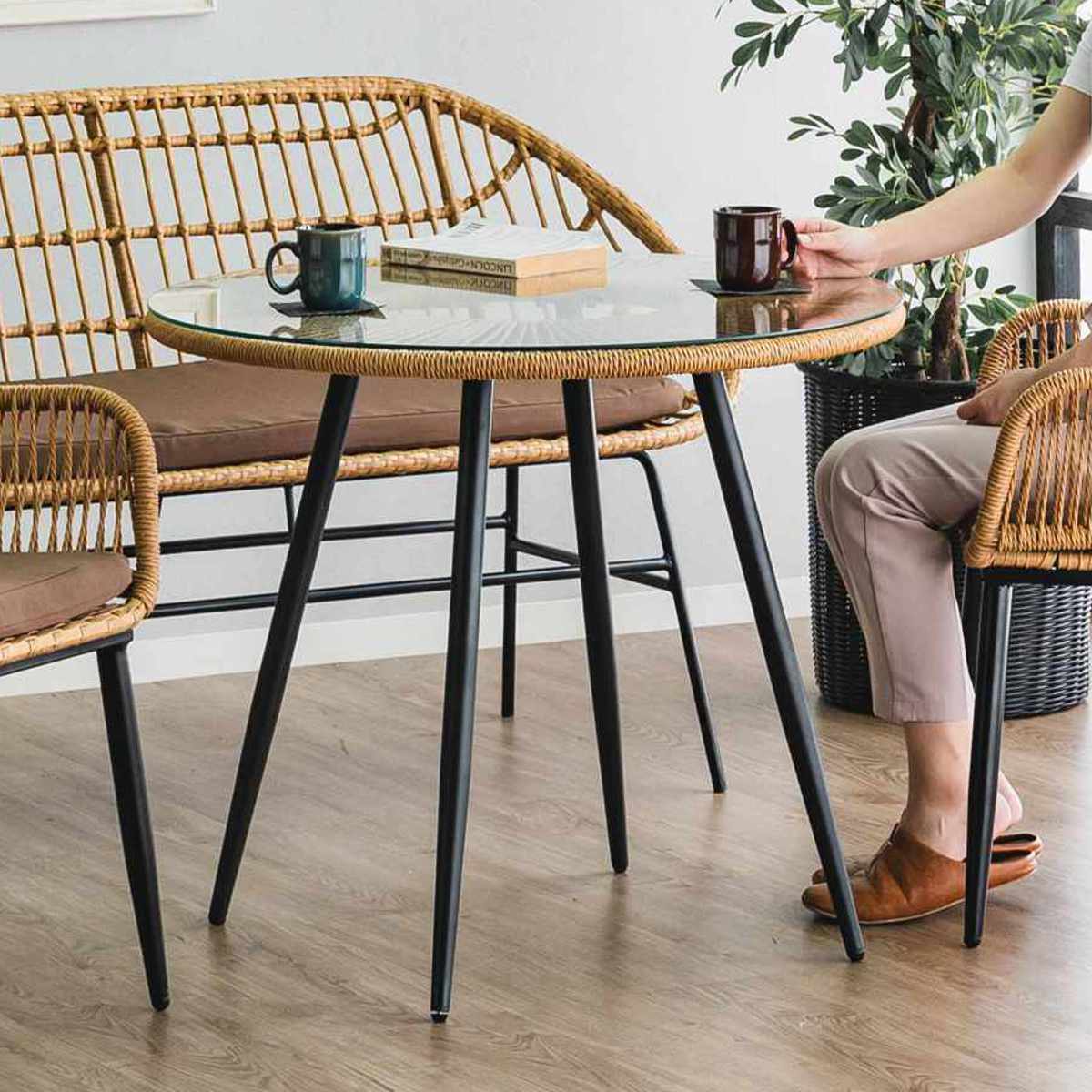 楽天市場】カフェテーブル 直径80cm ラタン調 ガラス マーレ