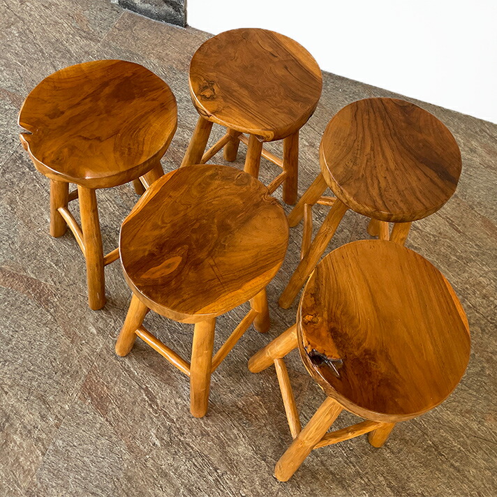 チーク無垢材ラウンドスツール