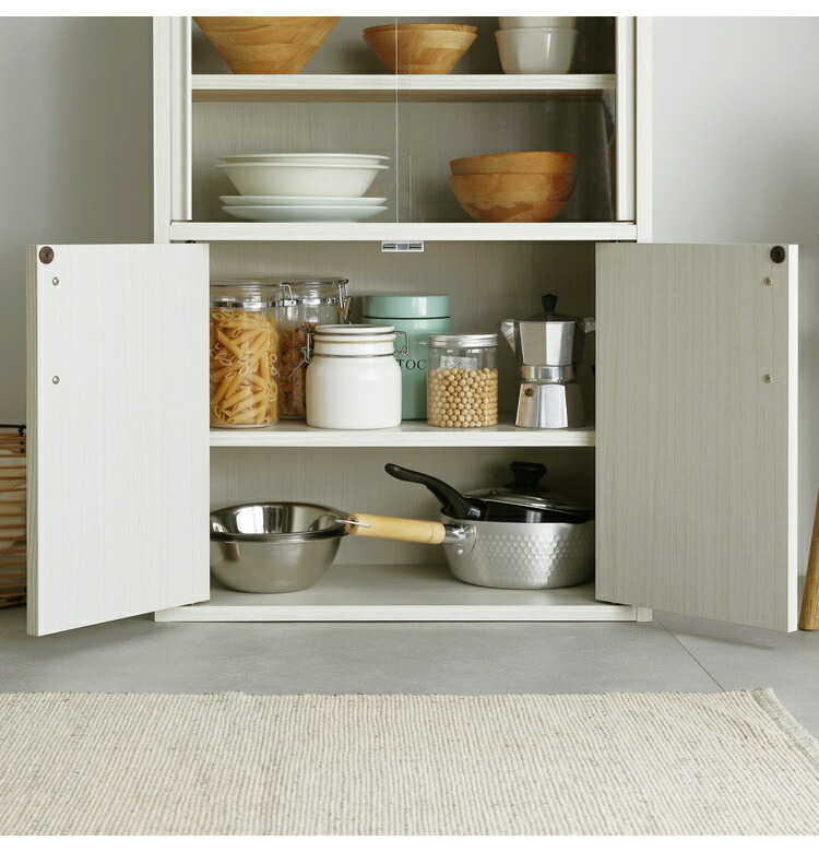 楽天市場】食器棚 幅57cm 高さ80cm ガラス引き戸 キッチン収納